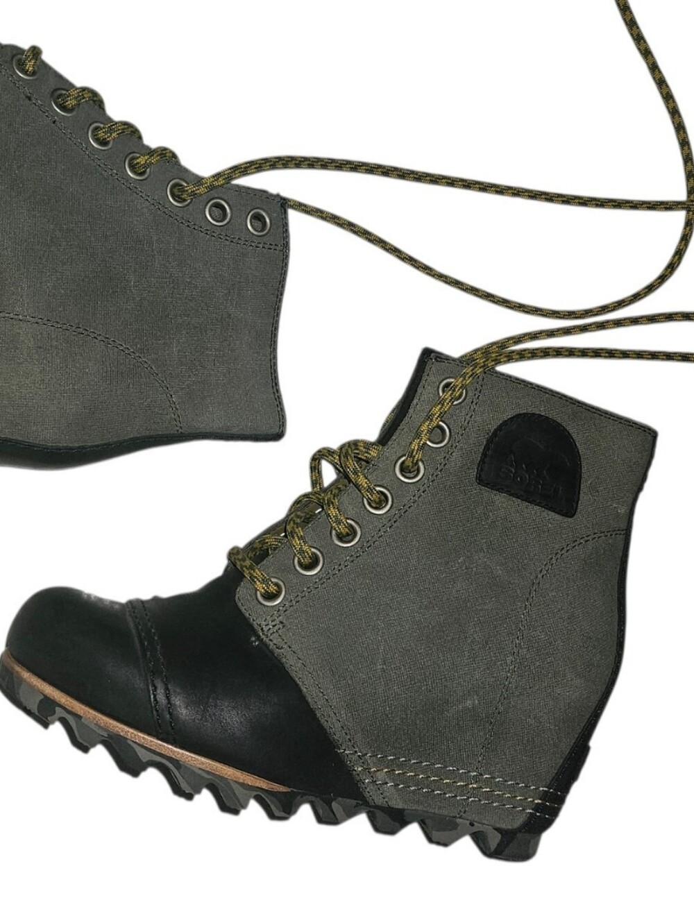 Sorel 1964 Women's Premium PDX Olive Green Black Leather Wedge Booties 7.5